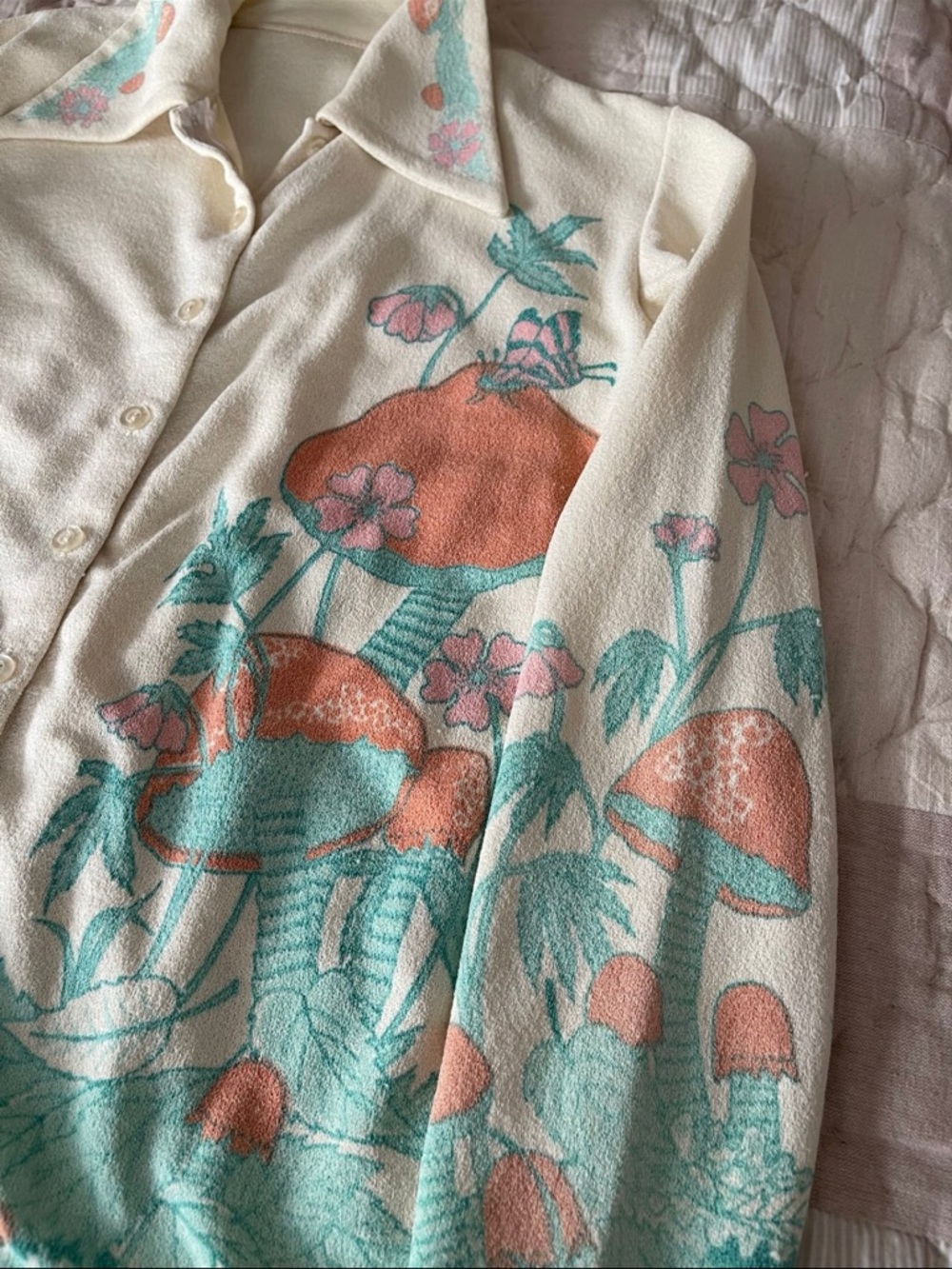 Vintage Mushroom Art Button Top